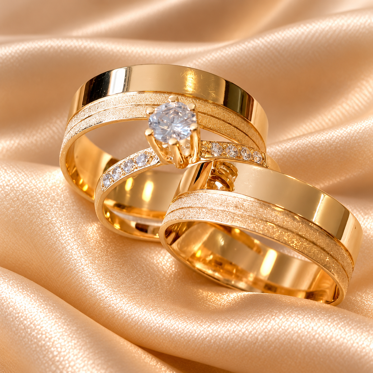 Combo Alianca Ae685 8Mm Solitario Cravejado Revestidas A Ouro 18K