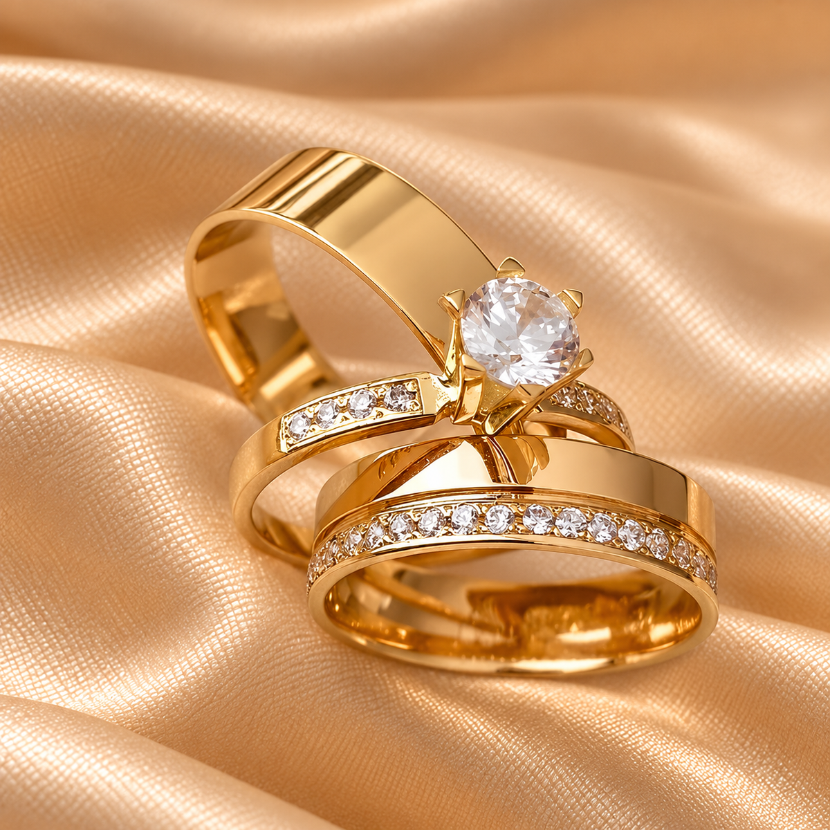 Combo Alianca Mega Revestidas A Ouro 18K 6Mm Solitario Cravejado