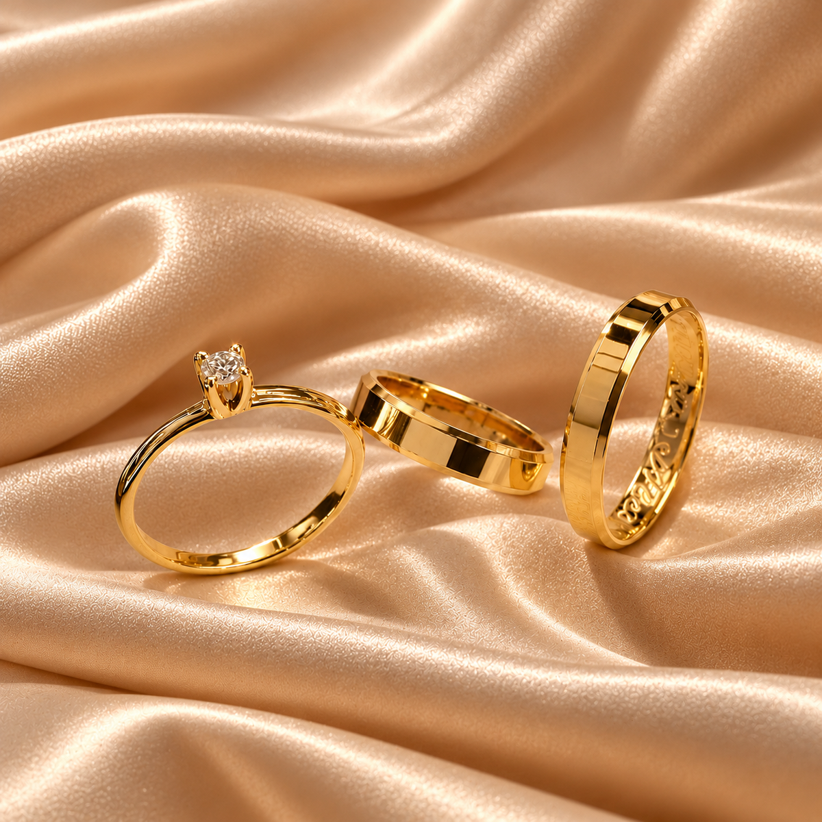 Combo Alianca Casamento Ouro 12K 4Mm 6 Gramas O Par W3 Solitario Liso